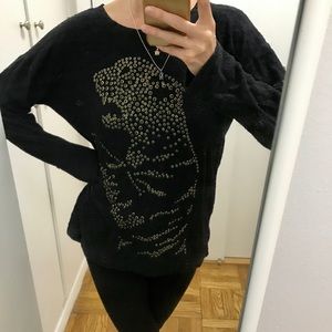 Zara slouchy oversized sweater, pouncing tiger, M